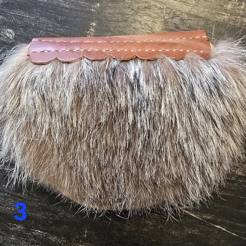 Leather Sporran With Fur #3  Drawstring Pocket With Leather Beltloops
